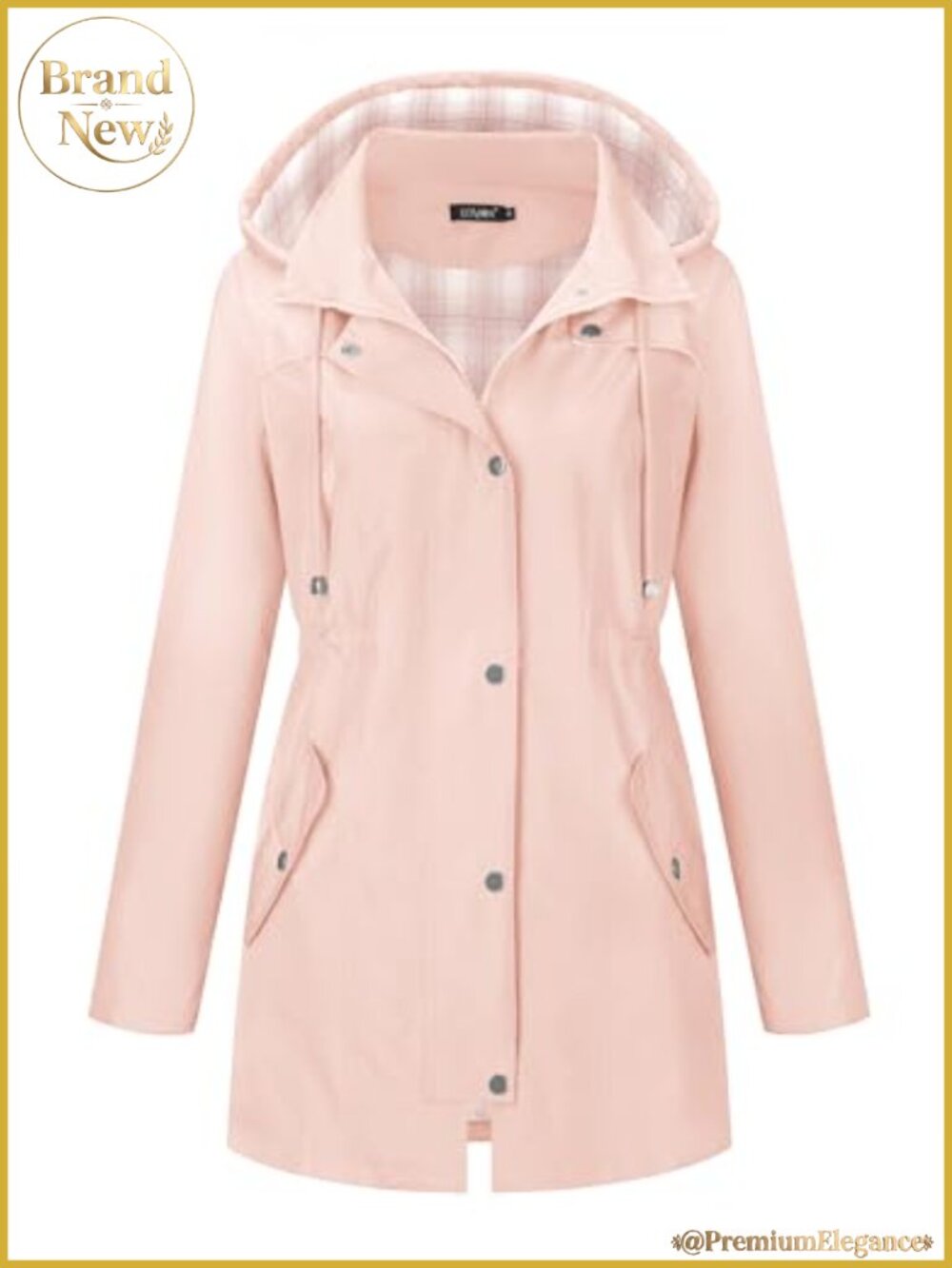 Women's Waterproof Raincoat Hooded Lightweight Jacket with Plaid Lining - Picture 3 of 5
